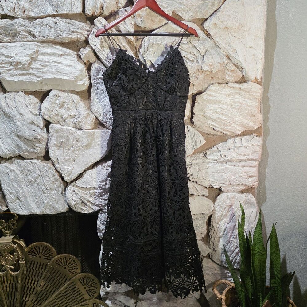 Black Floral Cutout Sleeveless Cocktail Dress Wedding Guest Size 8 Women's